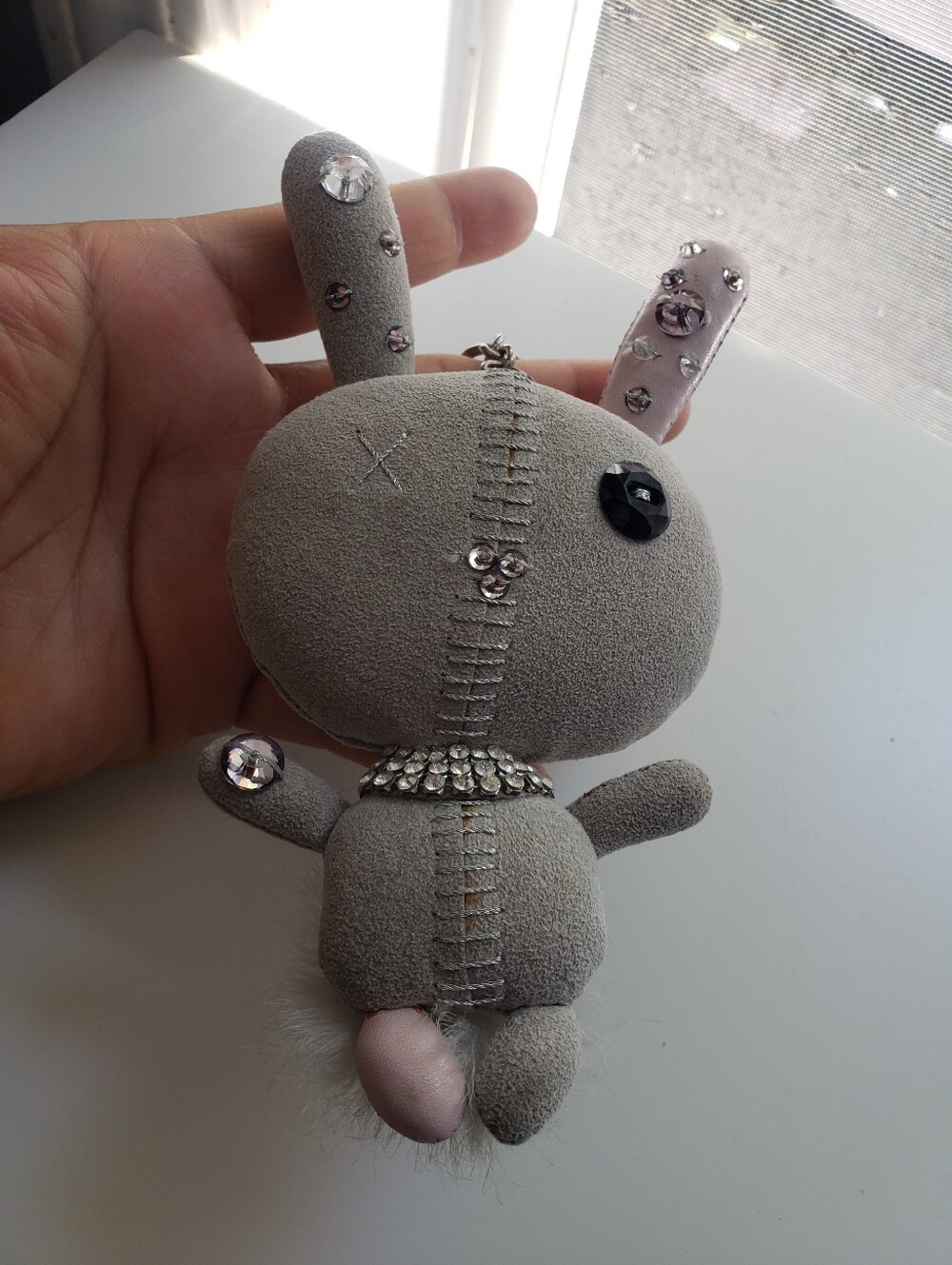 Swavovski Mathilde Bag Charm/keychain with Rhinestone Accents - Gray & Blush